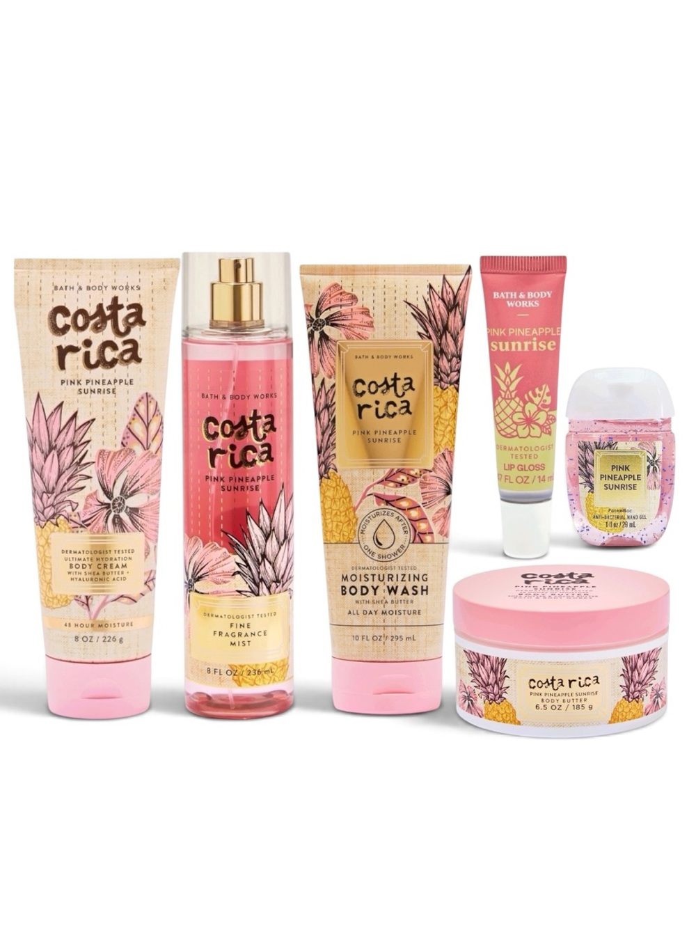 6-Pc Bath & Body Works Costa Rica PINK PINEAPPLE SUNRISE Gift Set Bundle